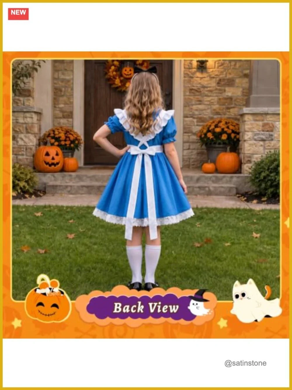 Girls Maid Halloween Costume Dress Set 5-Piece Cosplay Vintage